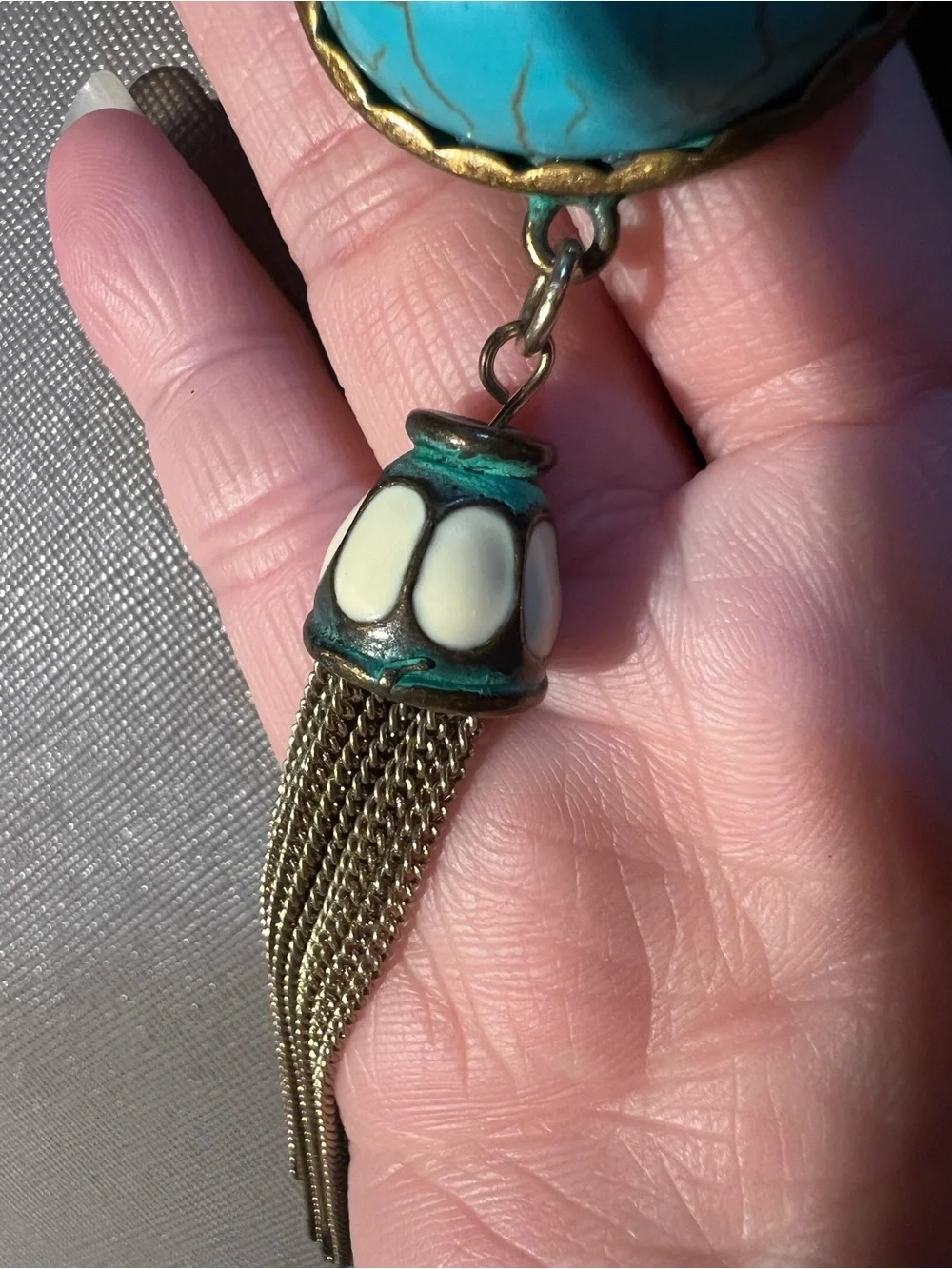 Boho Vintage Turquoise Stone Tassel Pendant Necklace -very cool